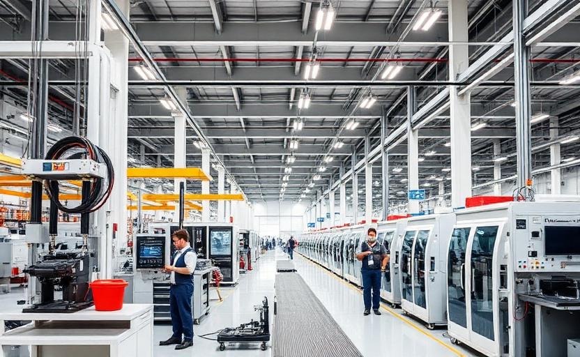 Modern manufacturing facility with advanced machinery and production operations
