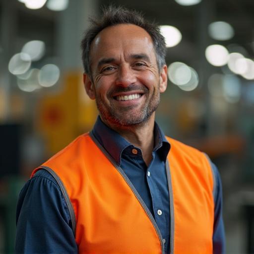 Happy manufacturing business owner